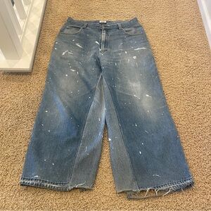 Reworked Blue Wide-Leg Jeans with Paint Splatter
